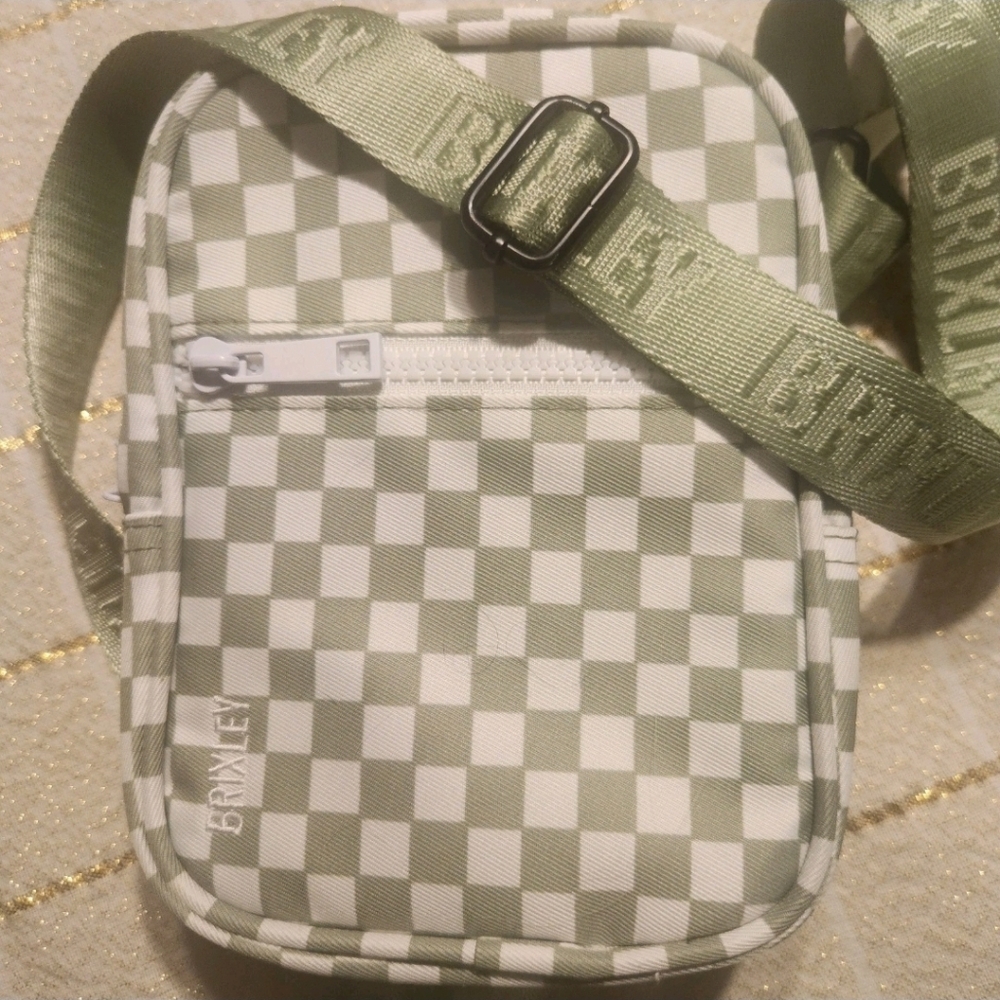 Brixley Small  Green/ White Checkered  Crossbody Bag with Built-In Card Holder